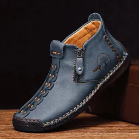 Kaegreel Men's Hand Stitching Leather Non Slip Side Zipper Casual Boots