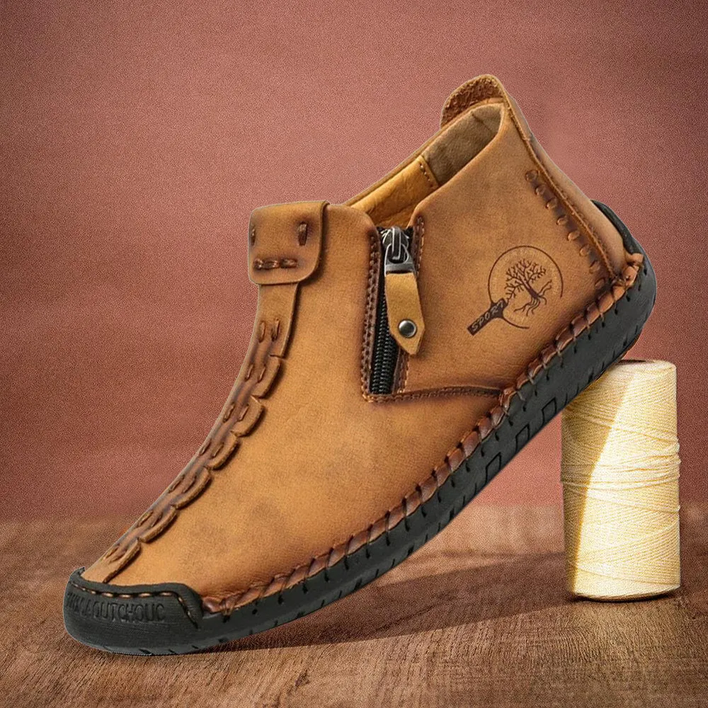 Kaegreel Men's Hand Stitching Leather Non Slip Side Zipper Casual Boots