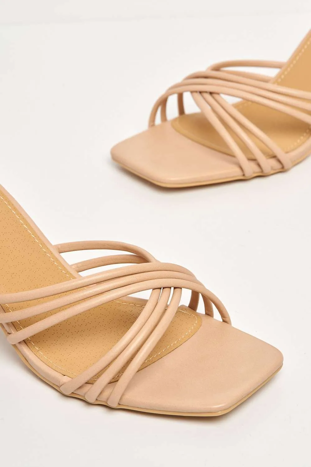 Keylani Crossover Strappy Lace Up Block Heel Sandal in Nude