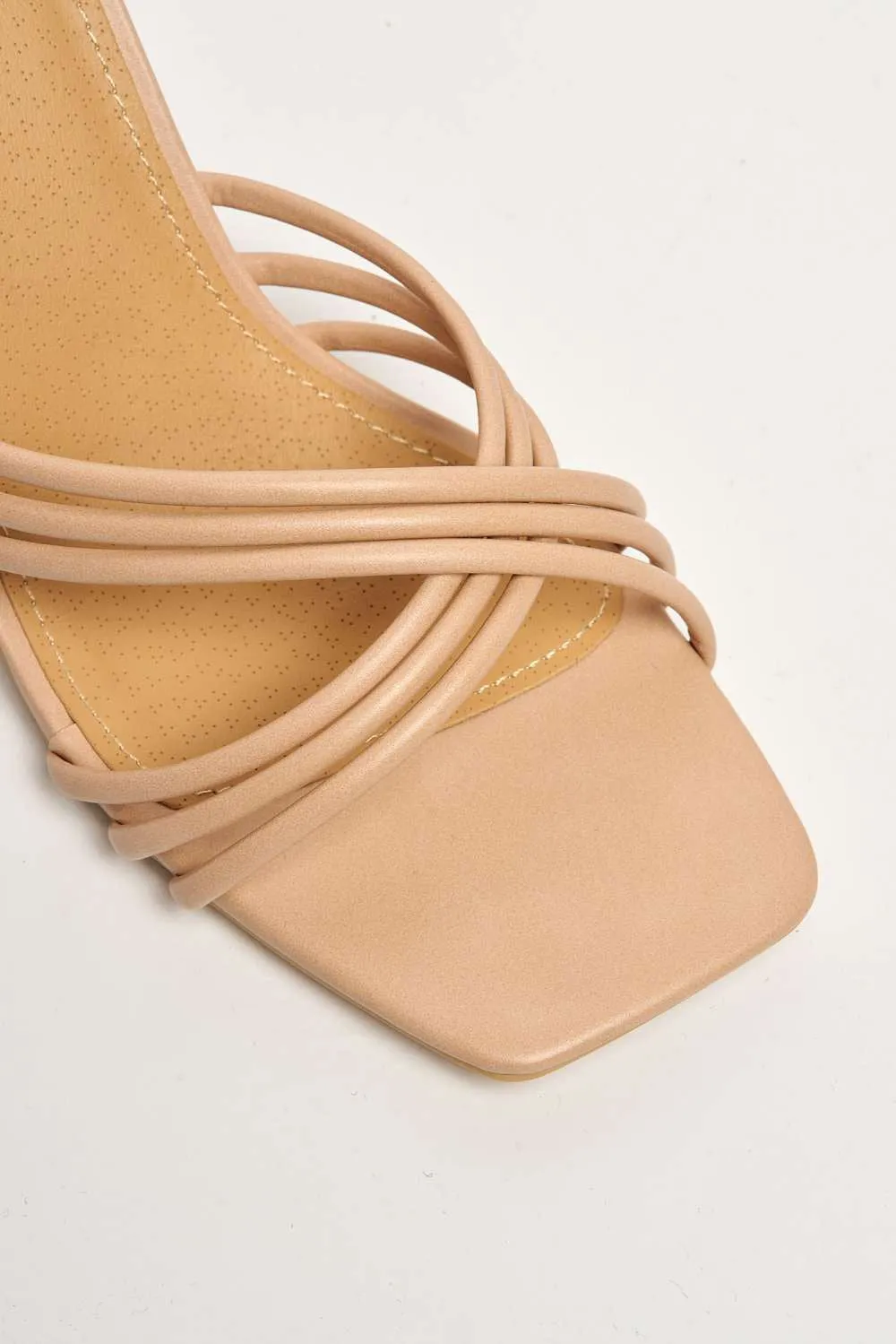 Keylani Crossover Strappy Lace Up Block Heel Sandal in Nude