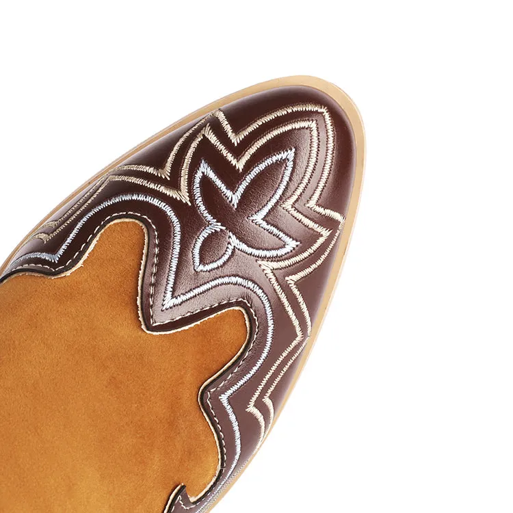 Knee High Cowboy Cowgirl Boots for Women, with Unique Embroidery, Side Zipper and Chunky Heel Design