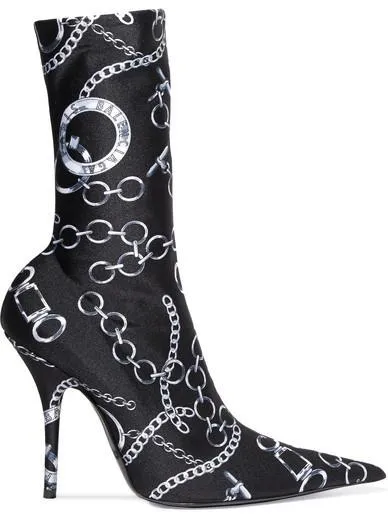 Knife Printed Spandex Sock Boots