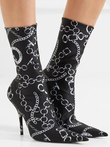Knife Printed Spandex Sock Boots