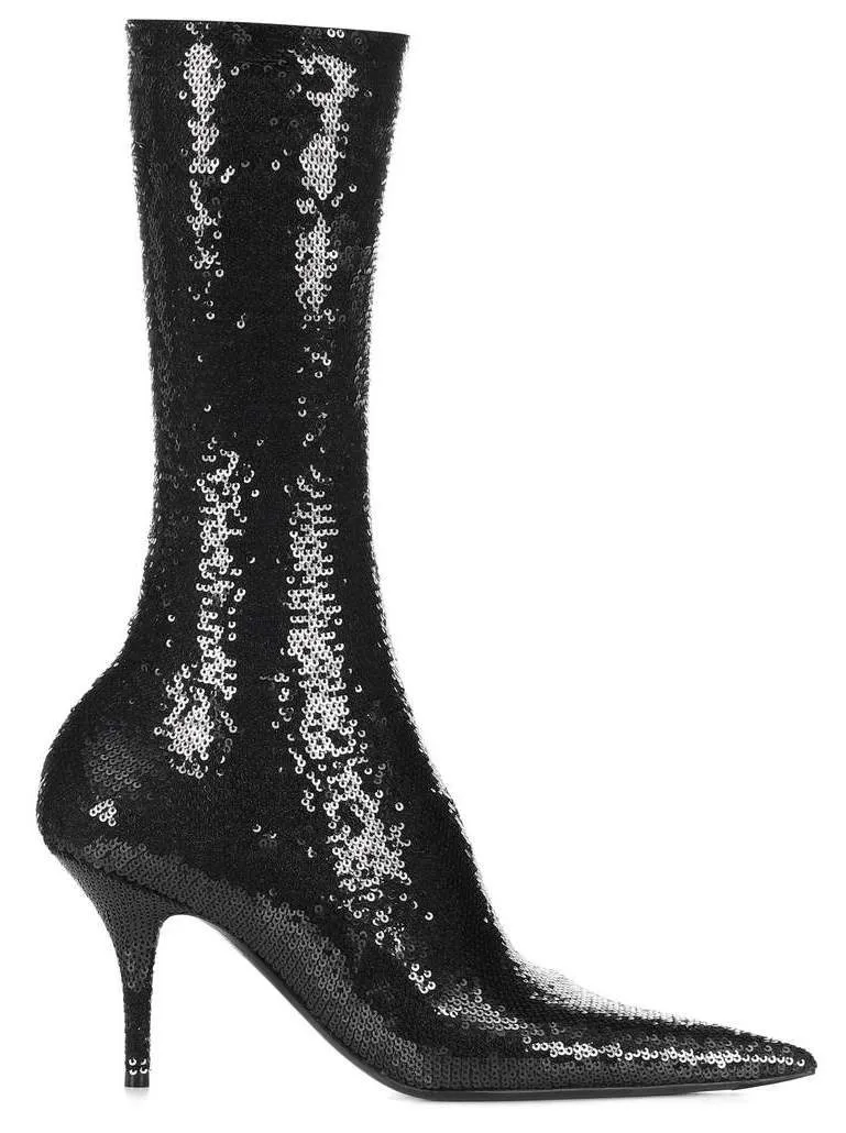 Knife Sequined Sock Boots, Black