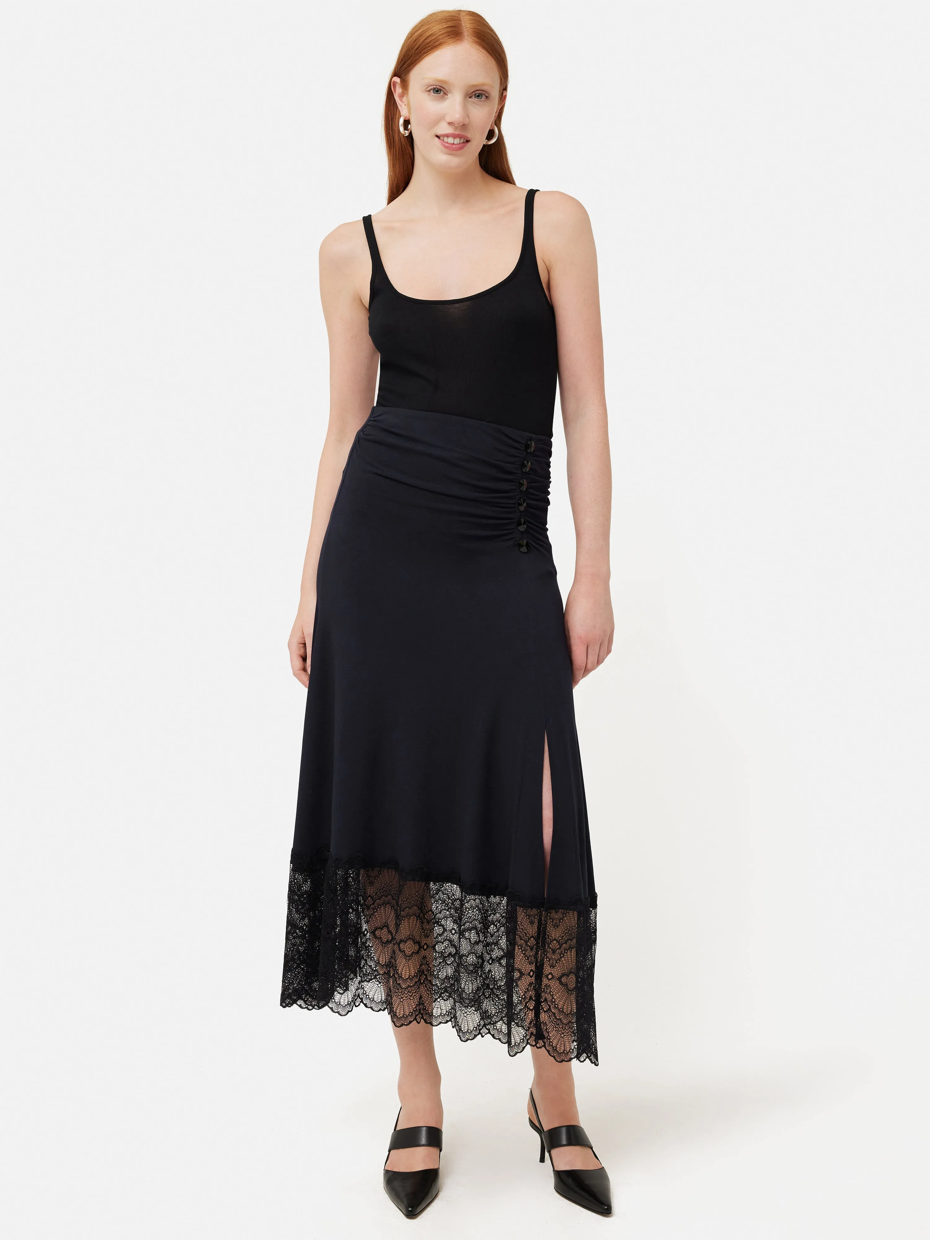 Lace Trim Jersey Skirt | Navy