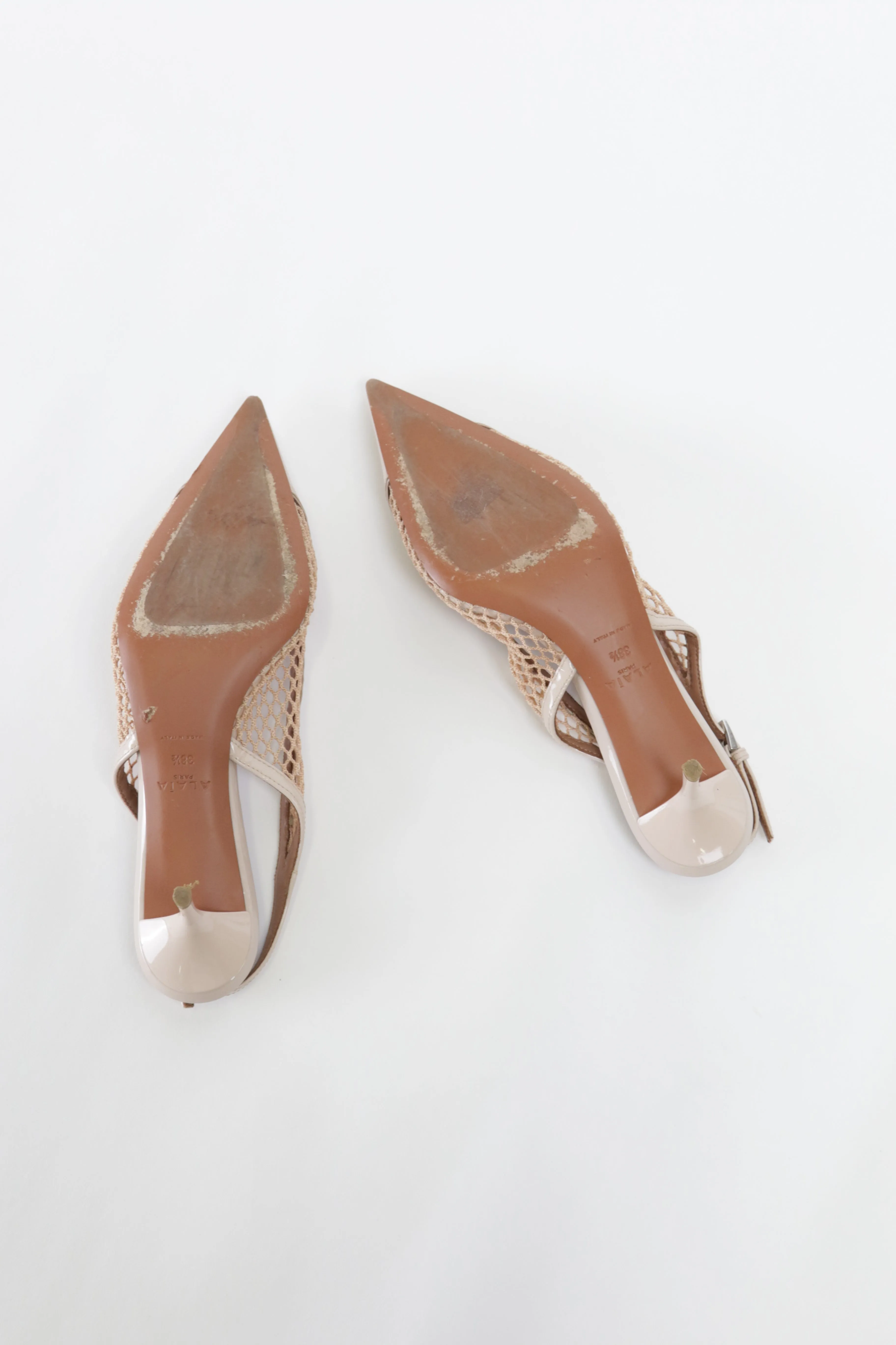 Le Cœur Fishnet Leather Slingback Pumps