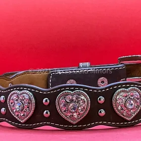 Leather Crystal Heart Belt