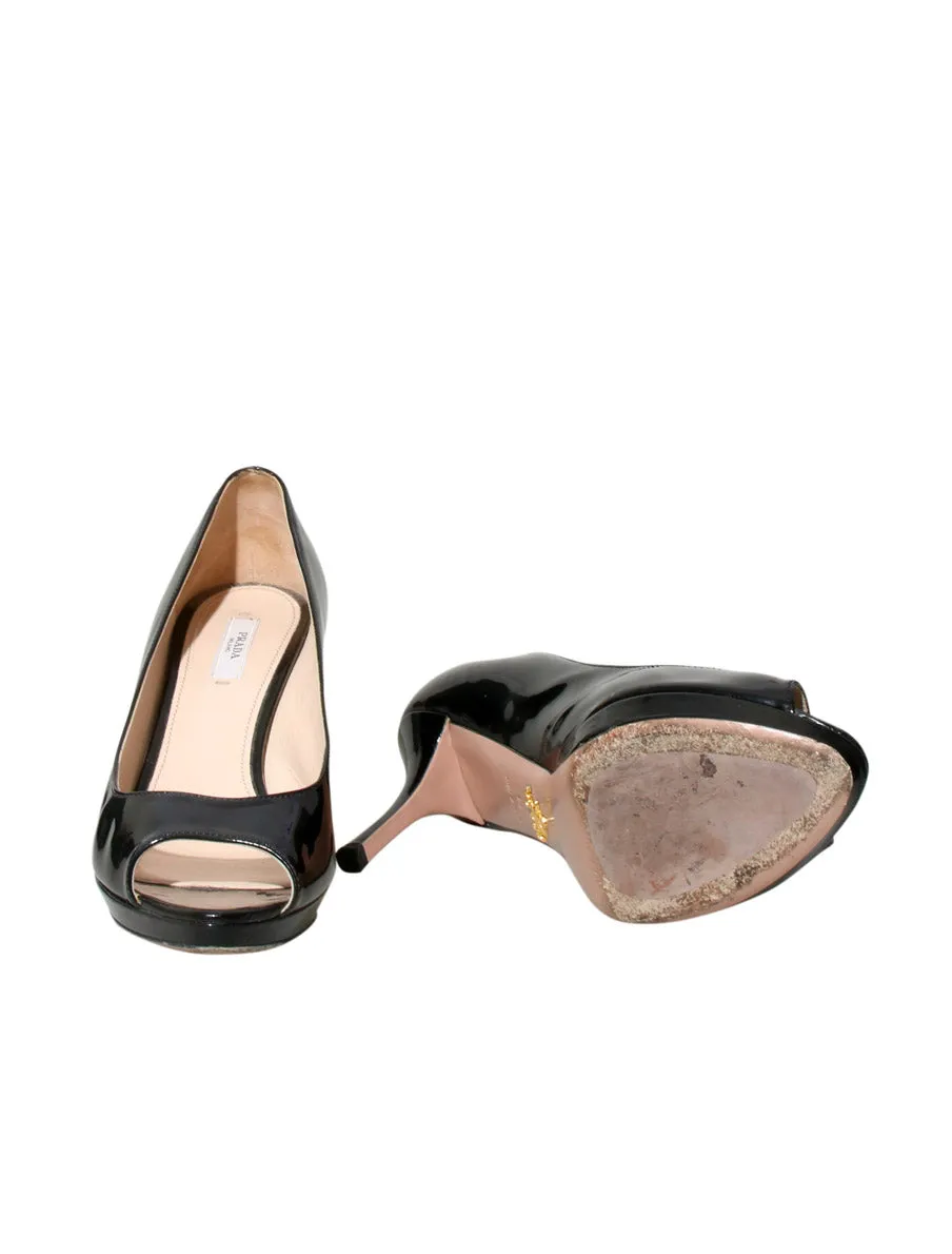 Leather Peep Toe Pumps
