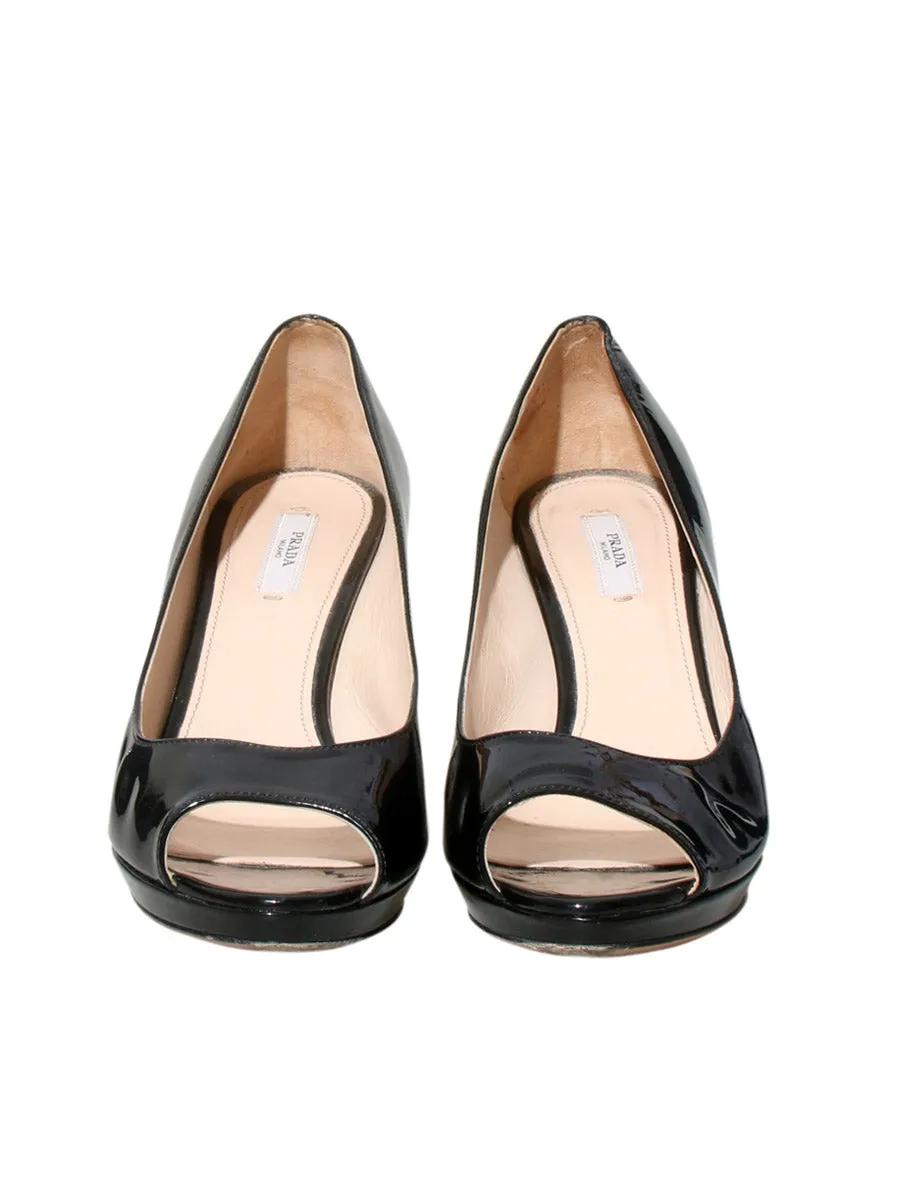 Leather Peep Toe Pumps