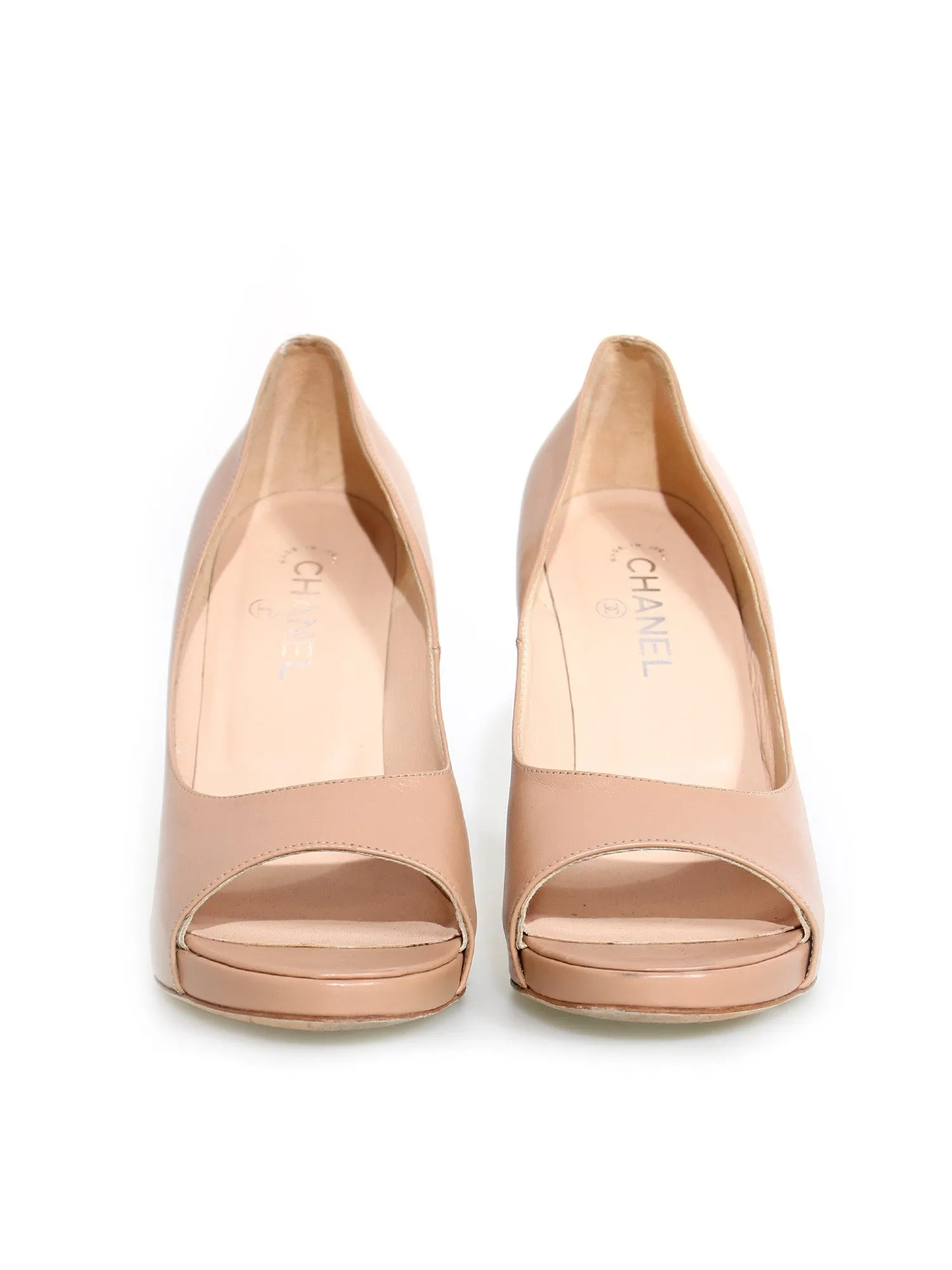 Leather Peep-Toe Pumps