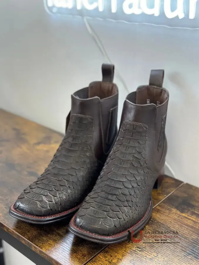 LOS ALTOS MEN PYTHON NOBUCK BROWN SQUARE TOE SHORT BOOT