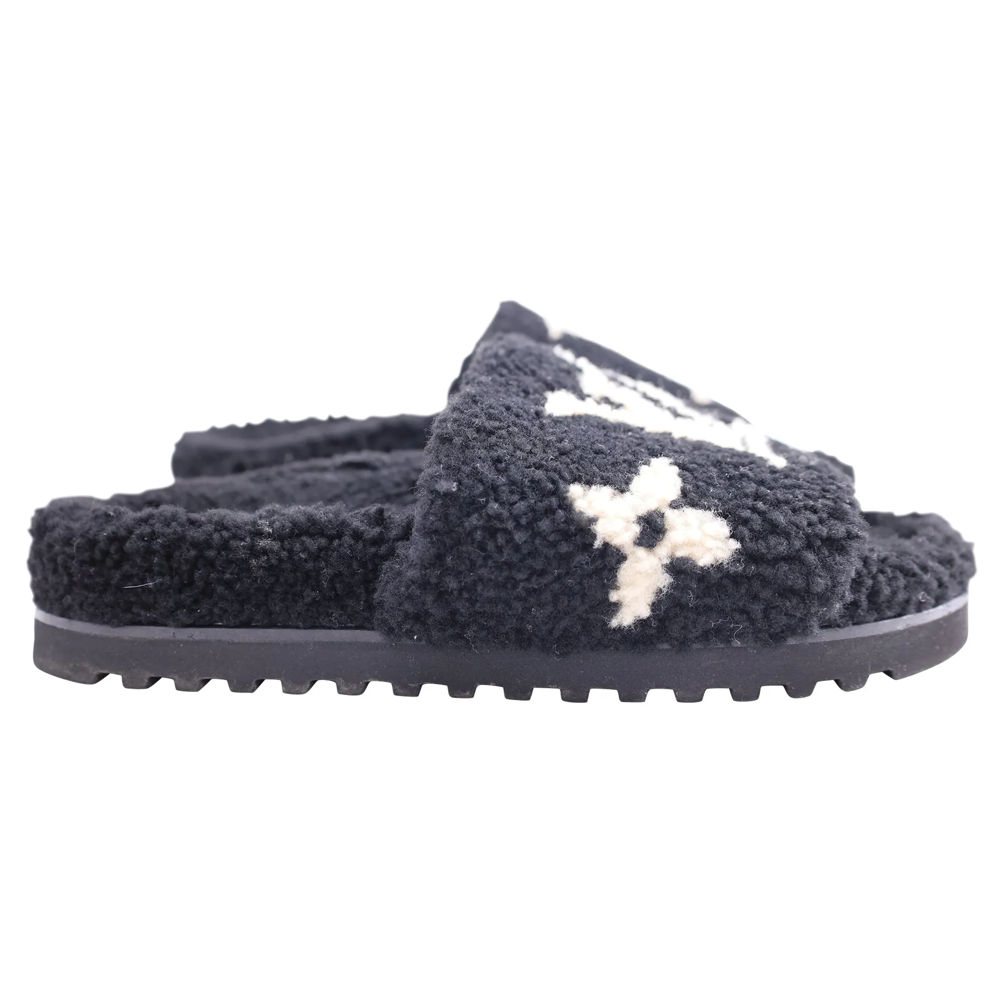Louis Vuitton Shearling Bom Dia Flate Mule in Black Wool