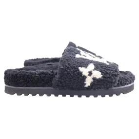 Louis Vuitton Shearling Bom Dia Flate Mule in Black Wool