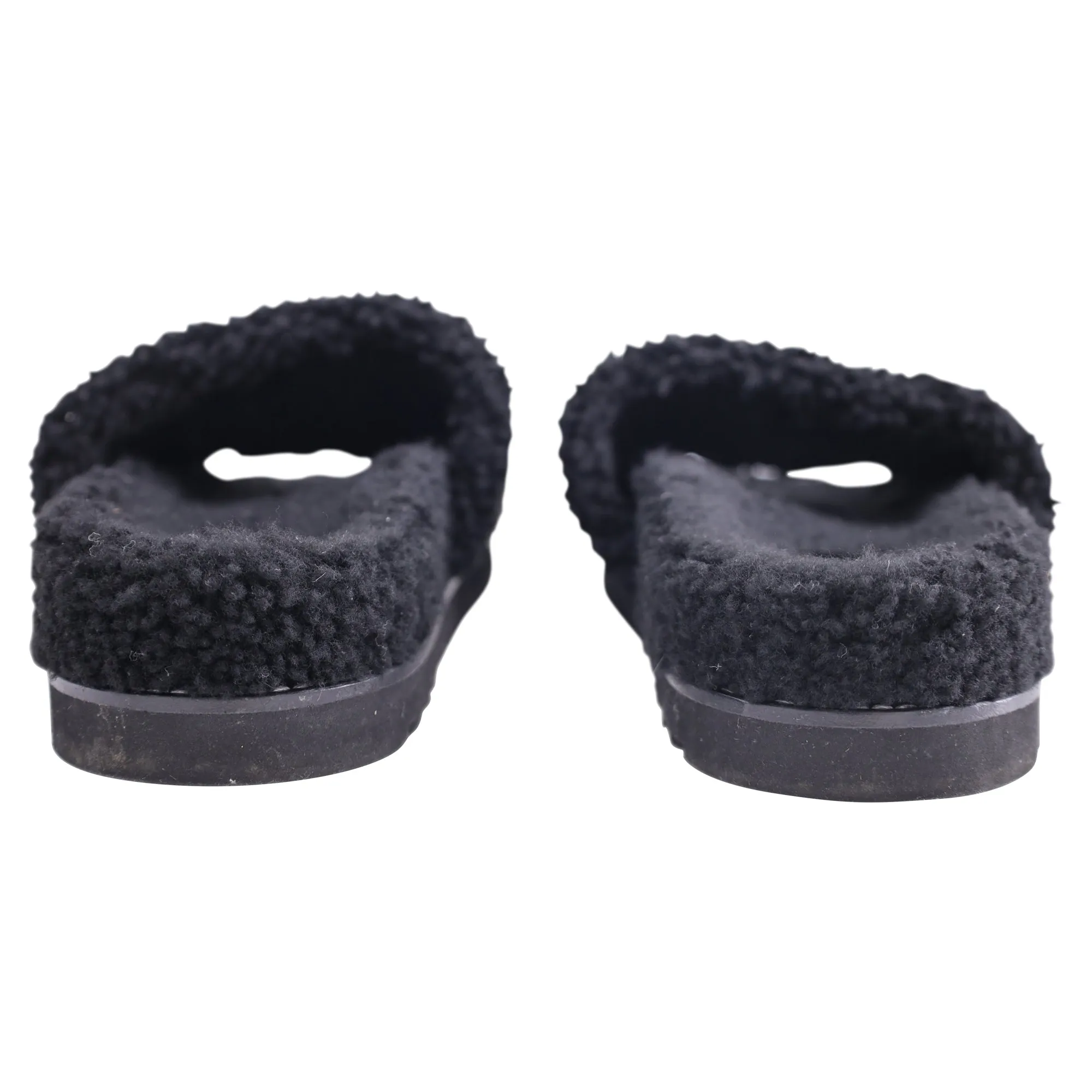 Louis Vuitton Shearling Bom Dia Flate Mule in Black Wool