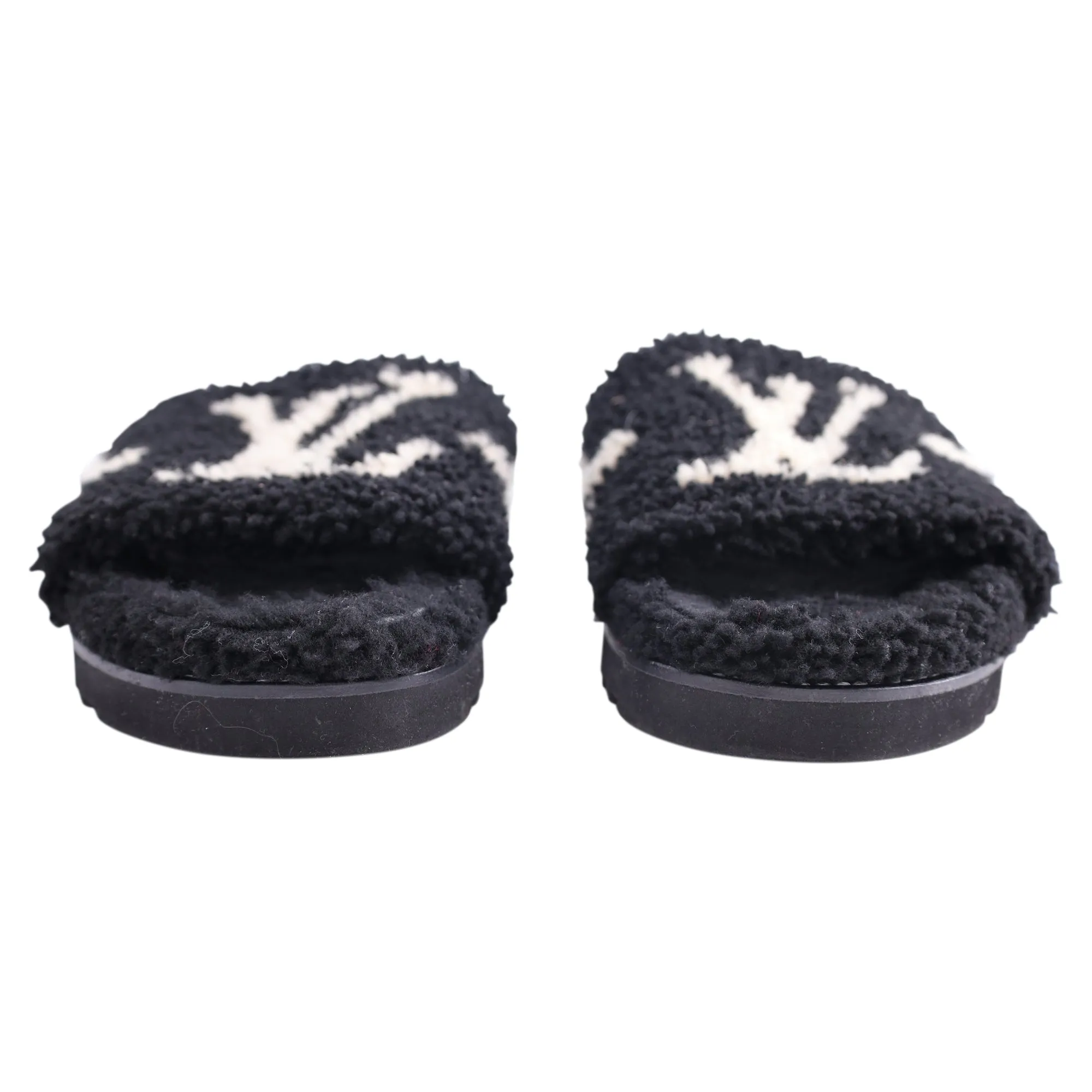 Louis Vuitton Shearling Bom Dia Flate Mule in Black Wool