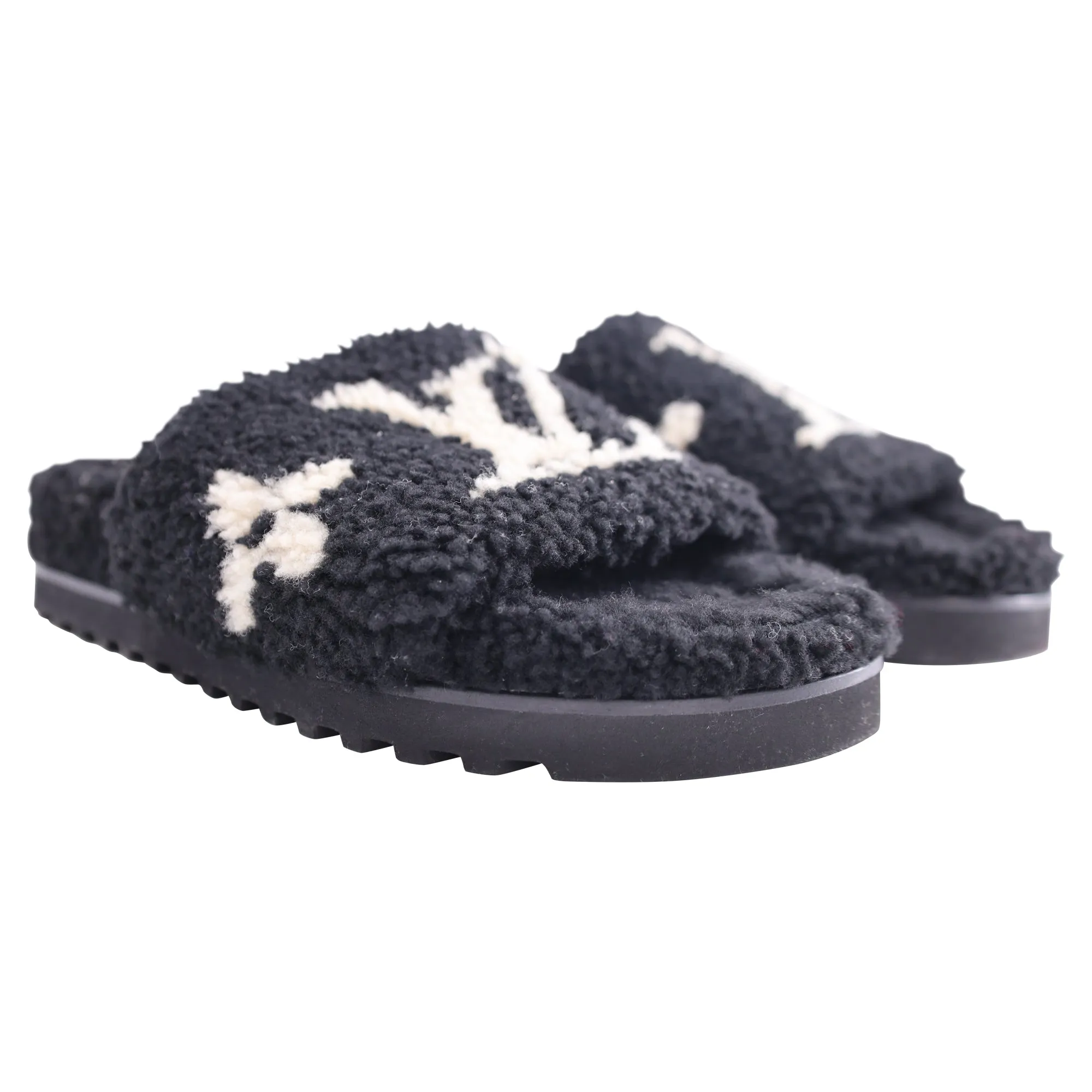 Louis Vuitton Shearling Bom Dia Flate Mule in Black Wool