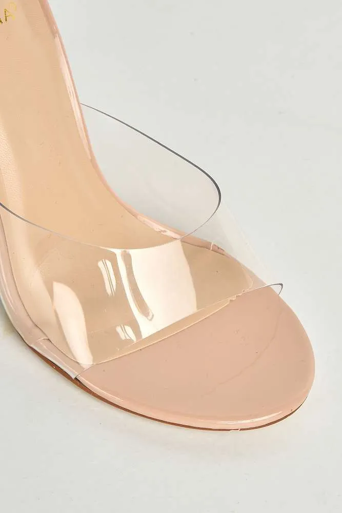 Louisa Perspex Band Clear Heel Mules in Nude