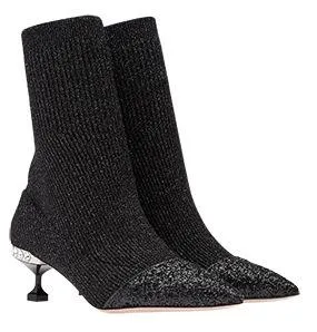 Lurex Knit Booties with Glitter Toecap - Grey or Black