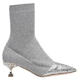 Lurex Knit Booties with Glitter Toecap - Grey or Black