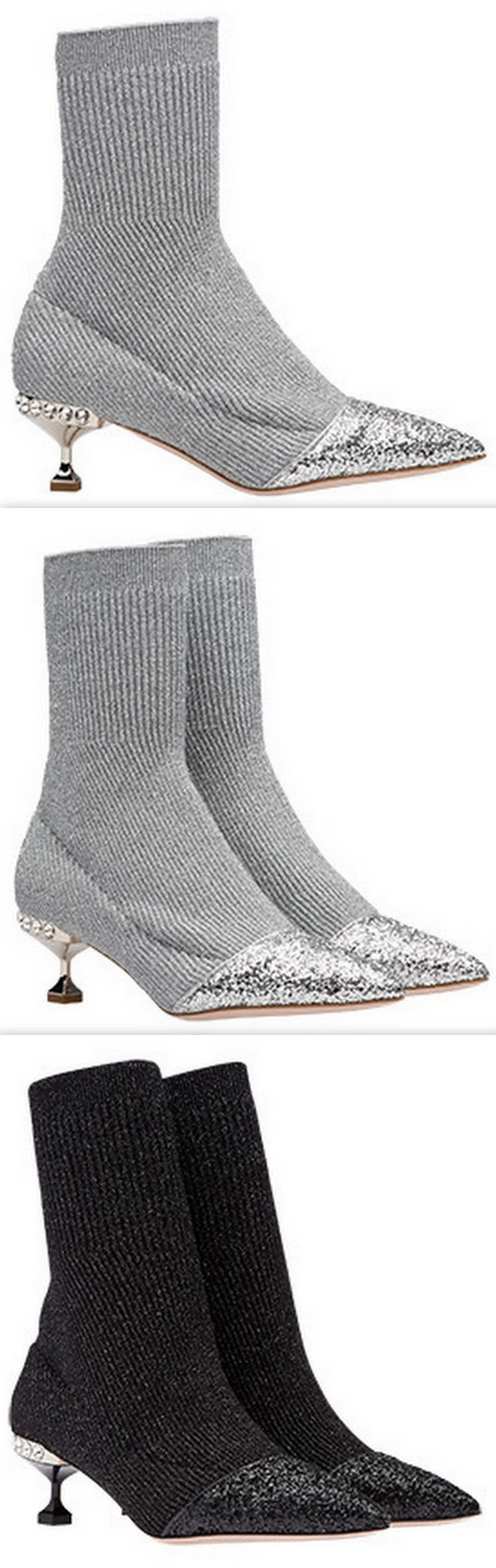 Lurex Knit Booties with Glitter Toecap - Grey or Black
