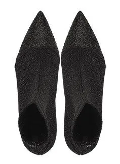 Lurex Knit Booties with Glitter Toecap - Grey or Black