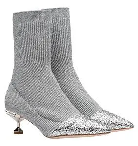 Lurex Knit Booties with Glitter Toecap - Grey or Black