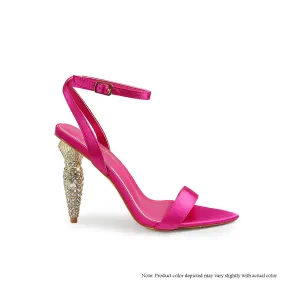 LUXUREE-1  POINTED HEEL W/ LIPSTICK RHINESTONE HEEL - FUCHSIA