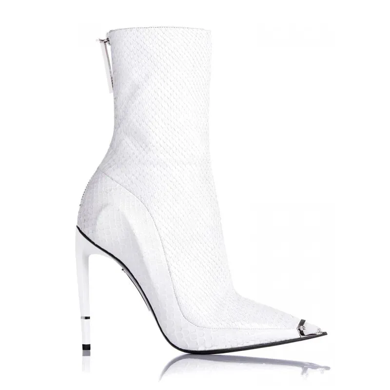 Luxury Crystal-Embellished Stiletto Mid-Calf Boots - High-Quality Black & Pink Leather, Handmade Women's Pointed Boot