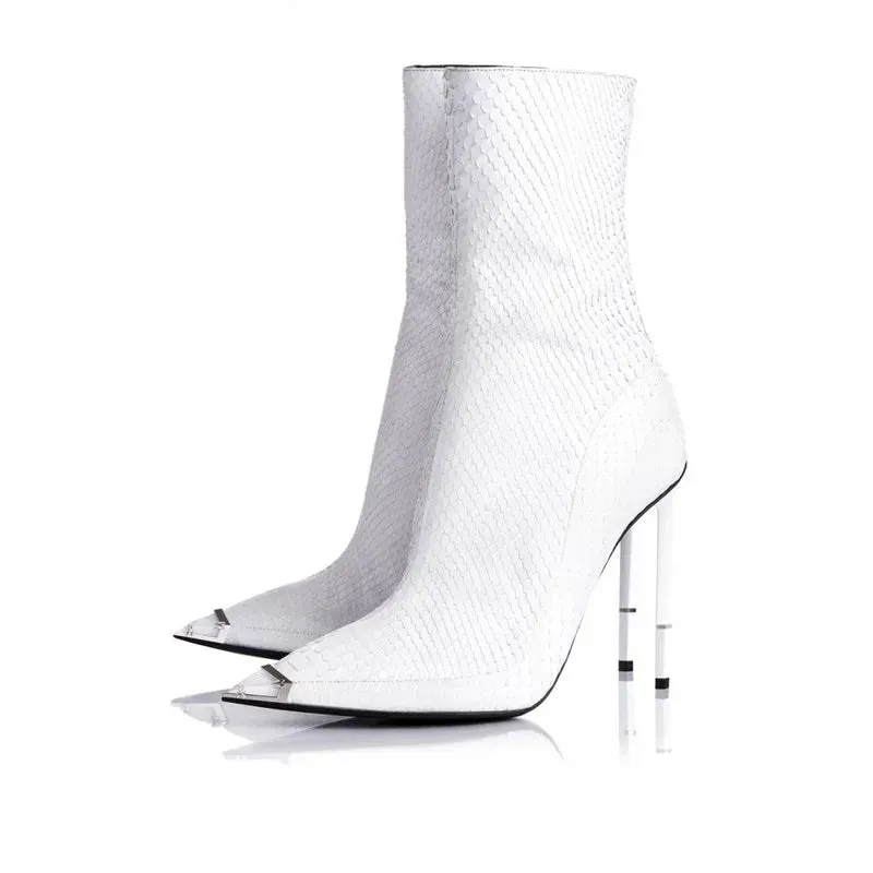 Luxury Crystal-Embellished Stiletto Mid-Calf Boots - High-Quality Black & Pink Leather, Handmade Women's Pointed Boot
