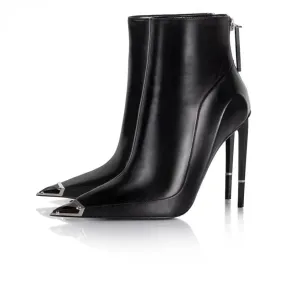 Luxury Crystal-Embellished Stiletto Mid-Calf Boots - High-Quality Black & Pink Leather, Handmade Women's Pointed Boot