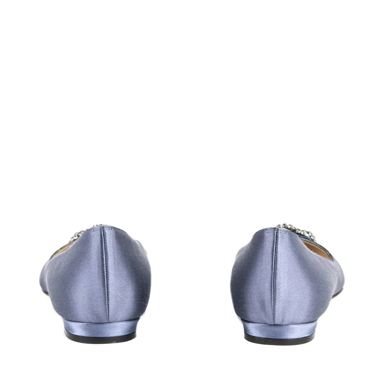 Manolo Blahnik Metallic Gray Satin Hangisi Crystal Embellished Flats Size US 5 | EU 35