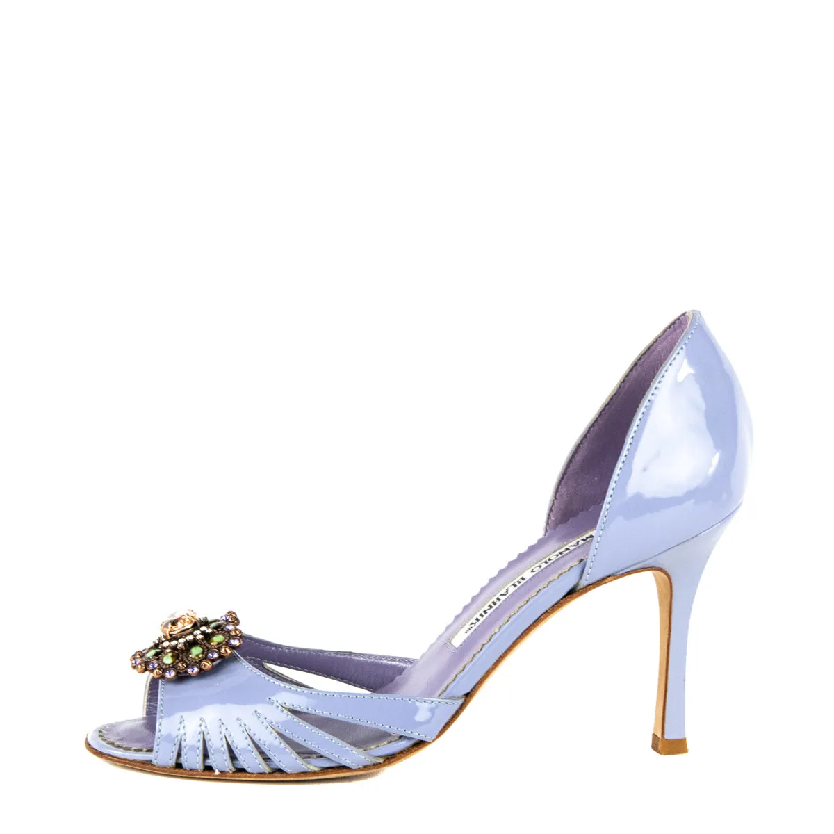 Manolo Blahnik Violet Patent Embellished D'Orsay Pumps Size US 6.5 | EU 36.5