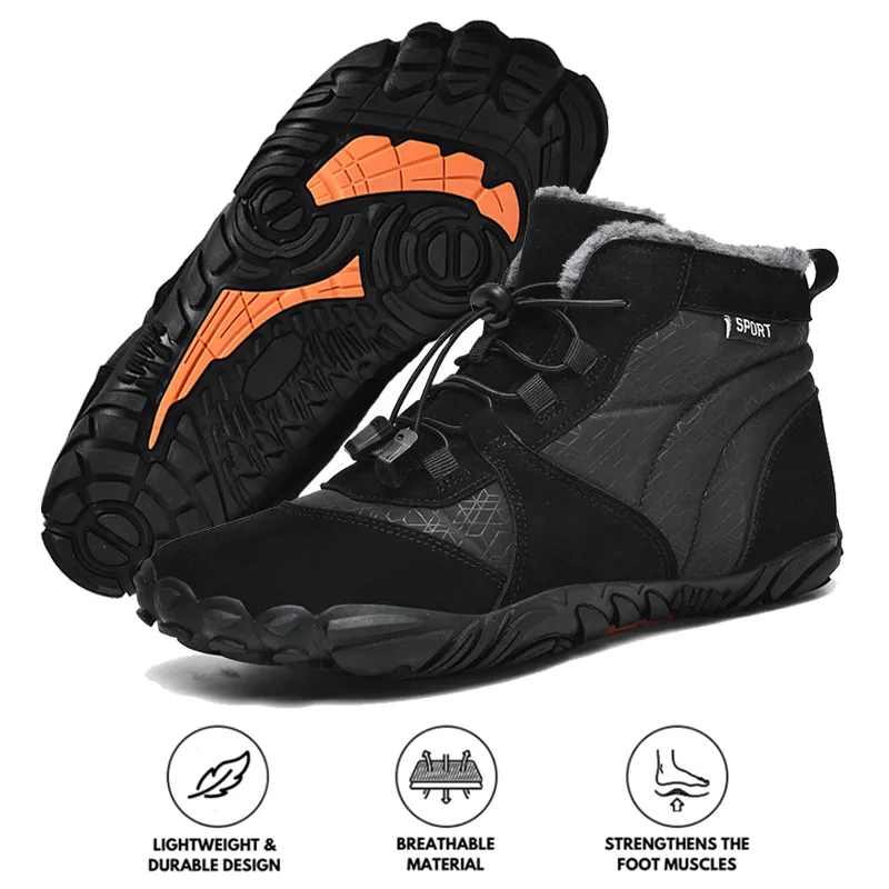Men's Outdoor High-top Cotton shoes Unisex Barefoot shoes Work shoe Snow Boots Warm Plus Velvet Thickened Mid-tube Hiking Winter shoes