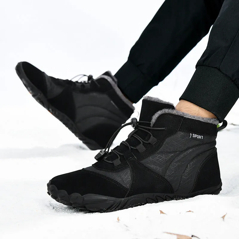 Men's Outdoor High-top Cotton shoes Unisex Barefoot shoes Work shoe Snow Boots Warm Plus Velvet Thickened Mid-tube Hiking Winter shoes