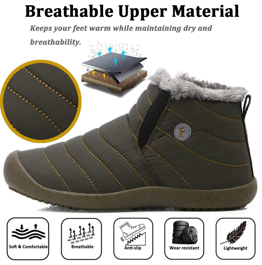 Men's Winter Snow Shoes Slip On Ankle Booties Anti Slip Waterproof Resistant Fur Lined Outdoor Sneakers
