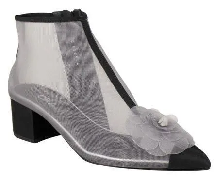 Mesh and Grosgrain Flower Cap Toe Short Boots