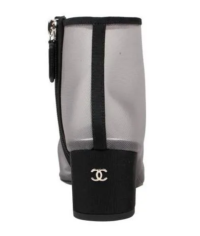 Mesh and Grosgrain Flower Cap Toe Short Boots