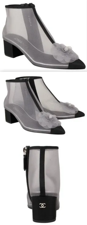 Mesh and Grosgrain Flower Cap Toe Short Boots