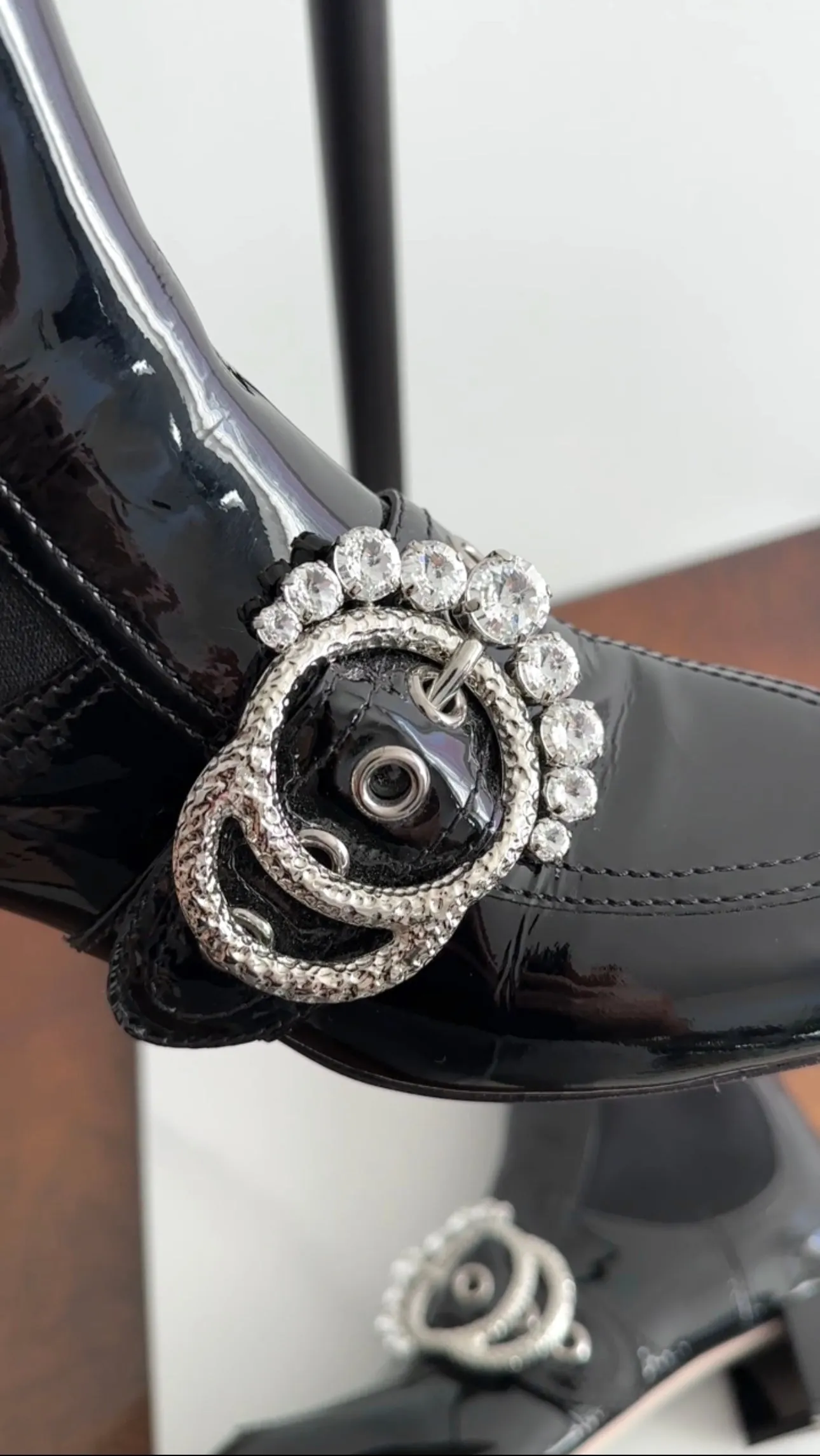 Miu Miu Black Patent Leather Crystal Block Heel Ankle Boots - 37