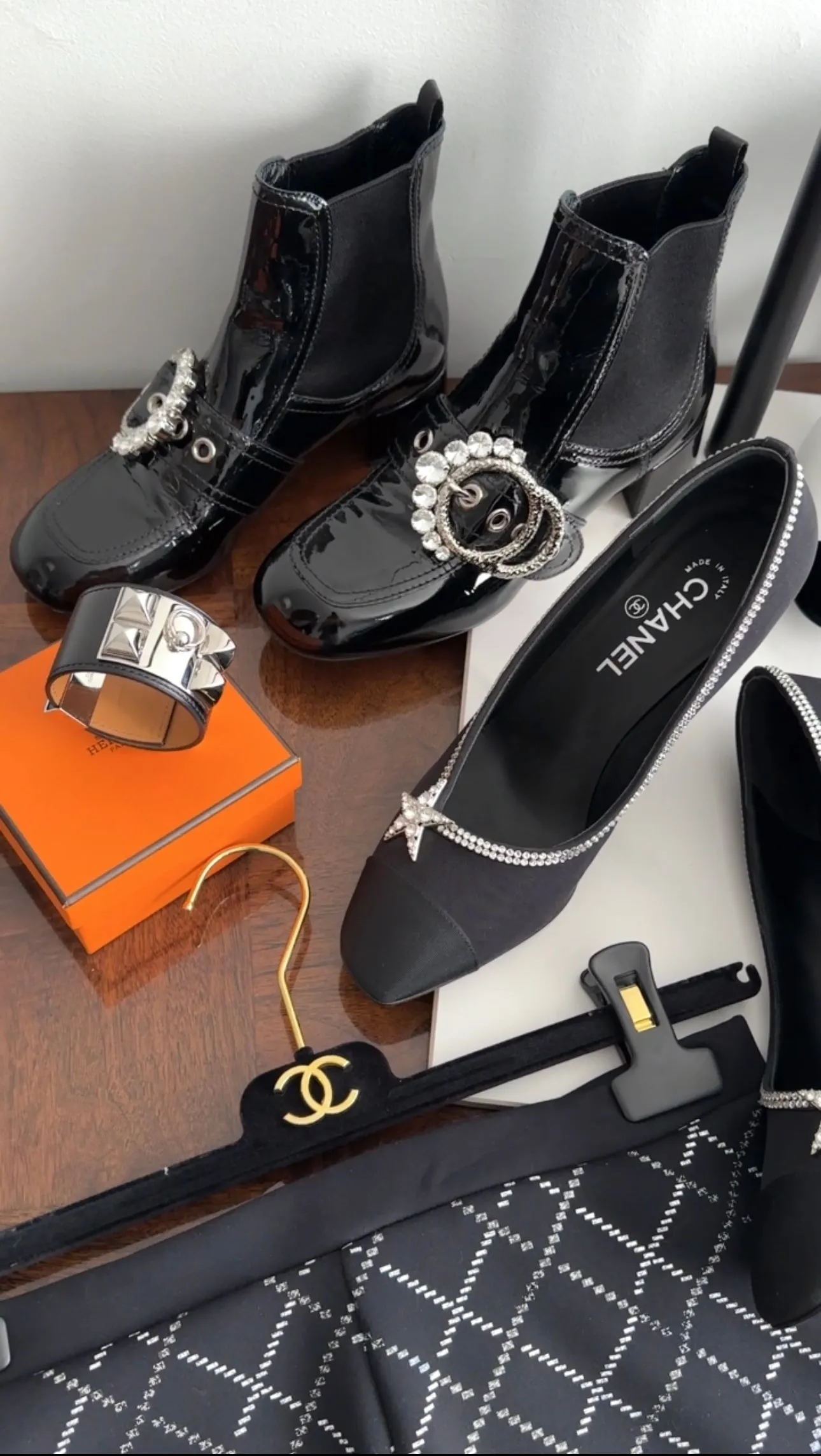 Miu Miu Black Patent Leather Crystal Block Heel Ankle Boots - 37
