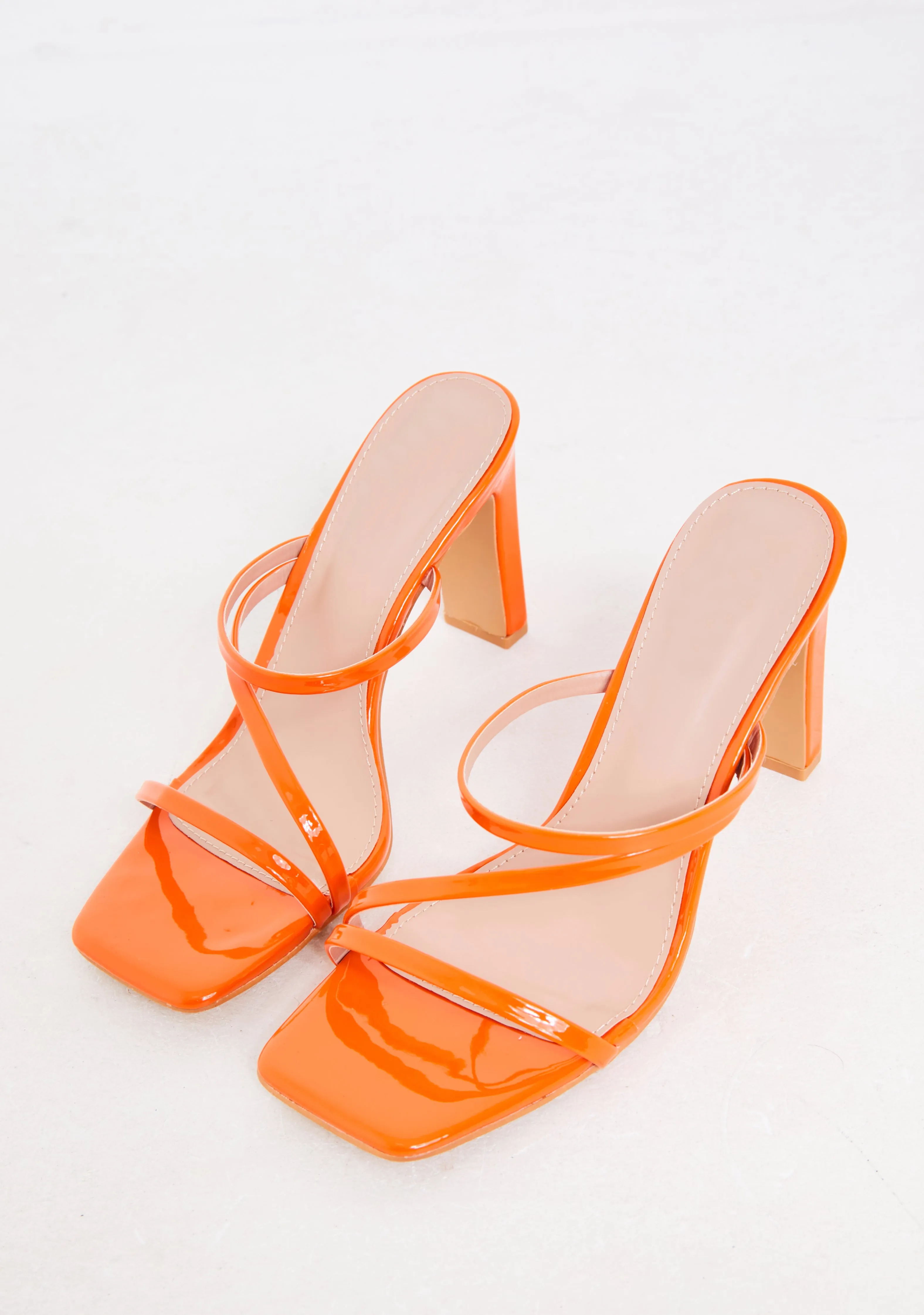 Mya Orange Square Toe Strappy Mules