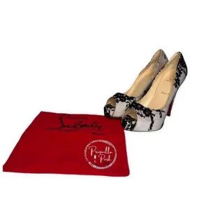 NEW Christian Louboutin Black/Light Pink Lace and Satin Very Prive Peep Toe 36.5