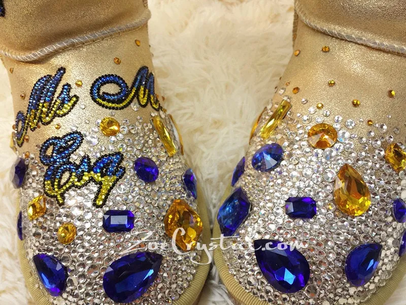 New**Footballer Style Gold Winter White Sheepskin Fleech/Wool Boots