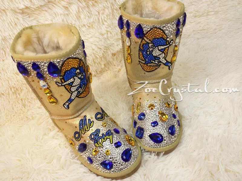 New**Footballer Style Gold Winter White Sheepskin Fleech/Wool Boots