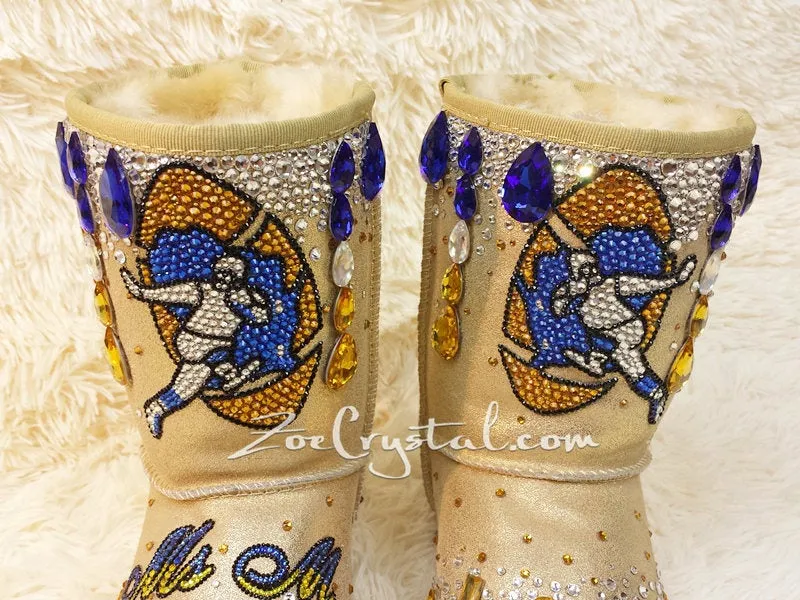 New**Footballer Style Gold Winter White Sheepskin Fleech/Wool Boots
