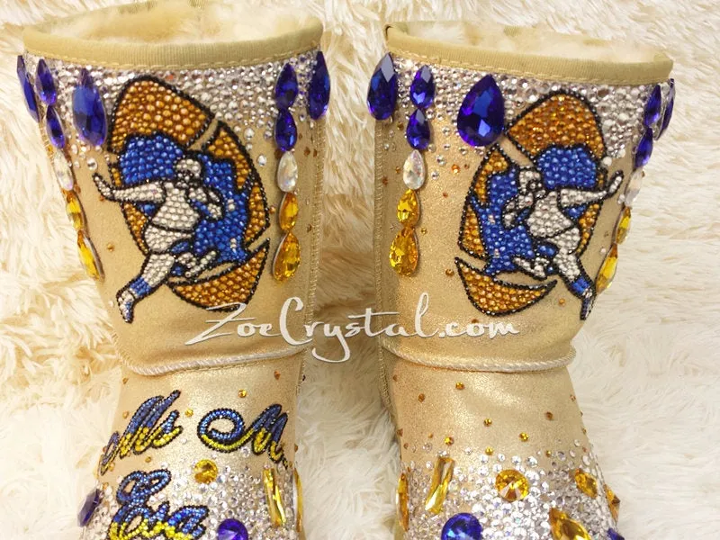New**Footballer Style Gold Winter White Sheepskin Fleech/Wool Boots