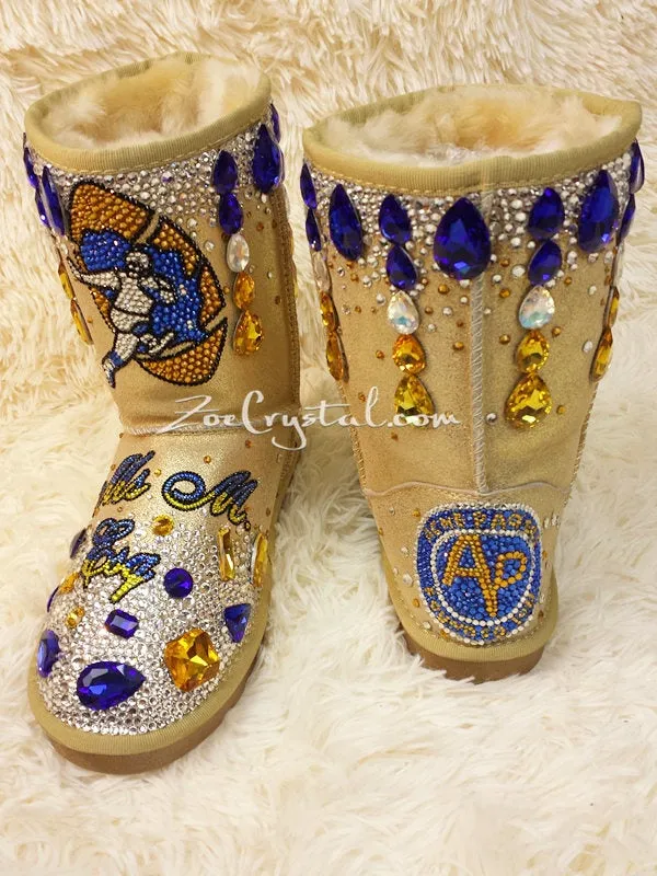 New**Footballer Style Gold Winter White Sheepskin Fleech/Wool Boots