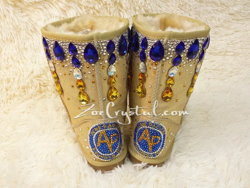 New**Footballer Style Gold Winter White Sheepskin Fleech/Wool Boots