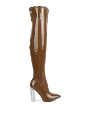 NOIRE Thigh High Long Boots in Patent Faux Leather
