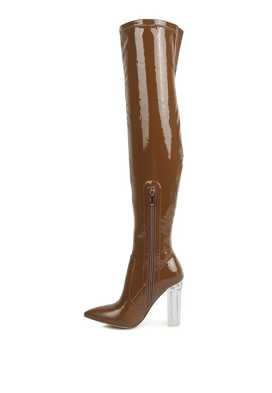 NOIRE Thigh High Long Boots in Patent Faux Leather
